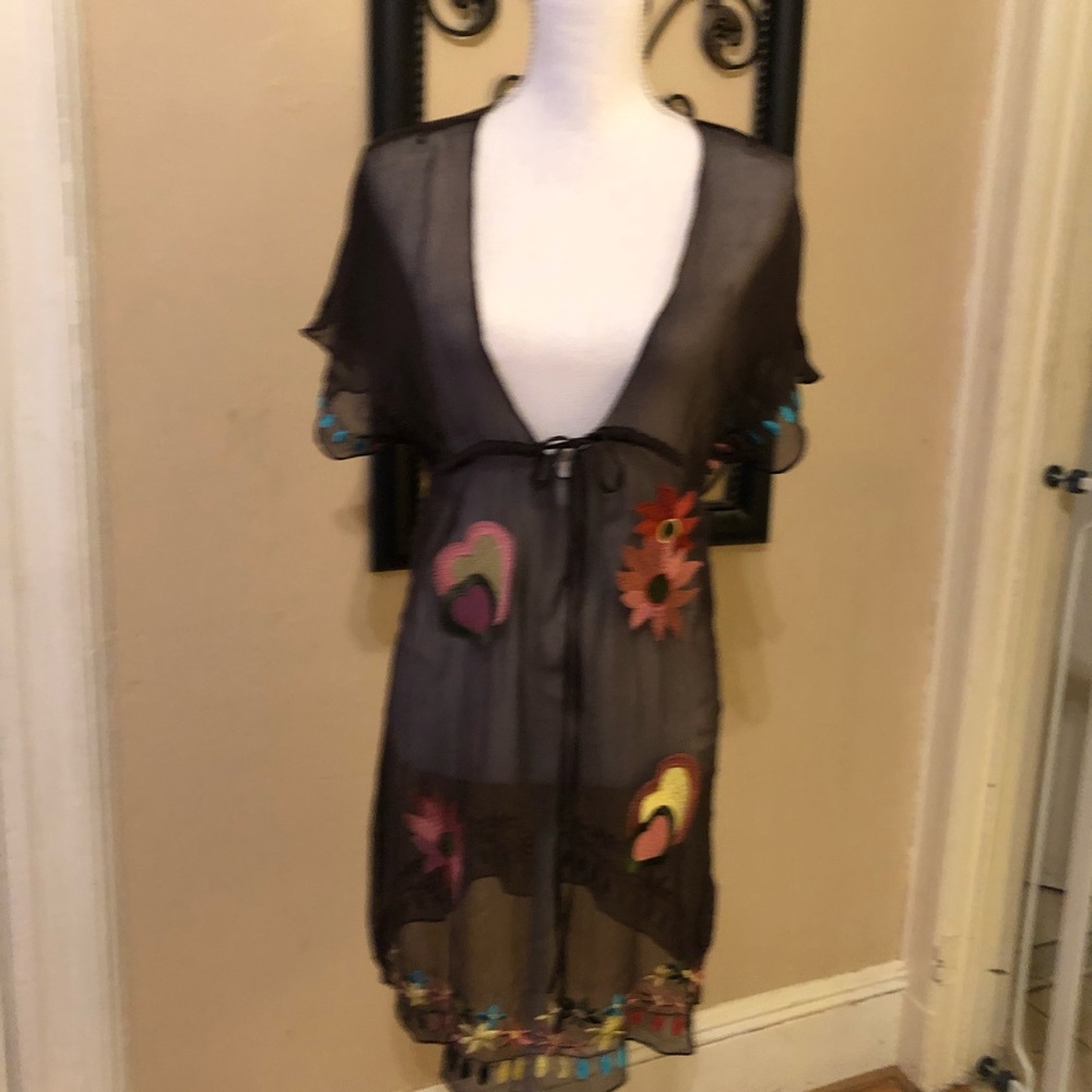 Sheer beach cover up with embroidered details